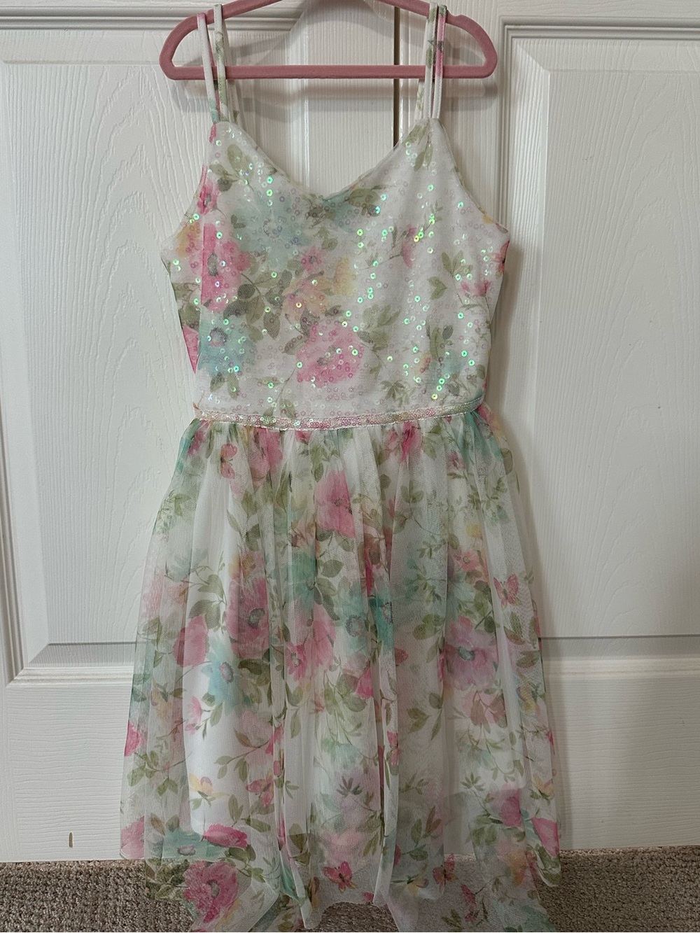 Lilt -  Floral Tulle & Sequin Dress with Pink & Green Accents